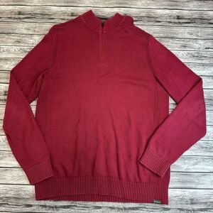 Eddie Bauer Men's Quarter Zipper Ribbed Sweater Garnet Red LT L LG Large TALL